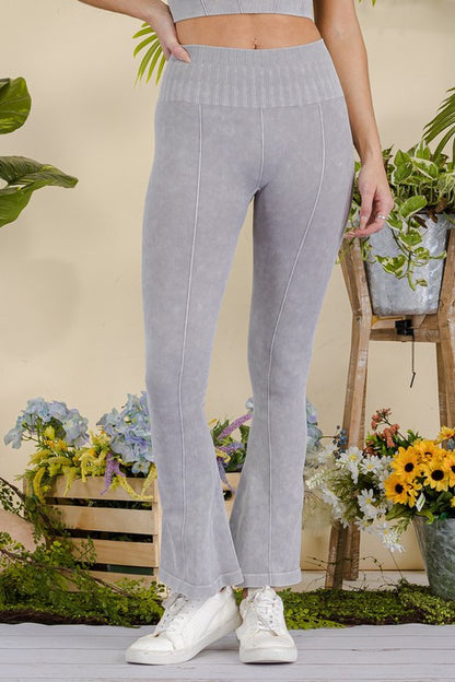Women's Stone Washed Ribbed Yoga Pants - Tigbul's Variety Fashion Shop
