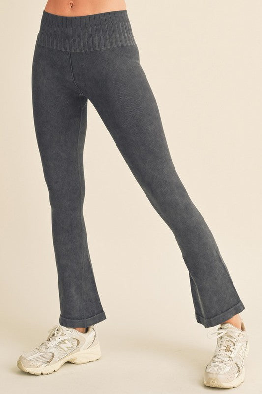 Women's Stone Washed Ribbed Yoga Pants - Tigbul's Variety Fashion Shop