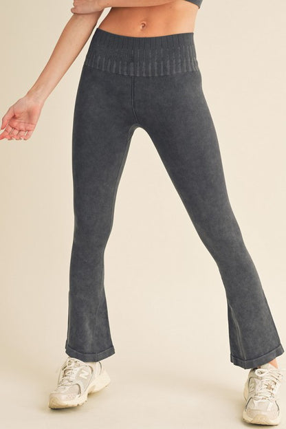 Women's Stone Washed Ribbed Yoga Pants - Tigbul's Variety Fashion Shop