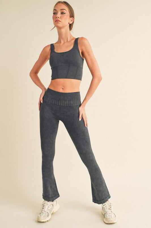 Women's Stone Washed Ribbed Yoga Pants - Tigbul's Variety Fashion Shop