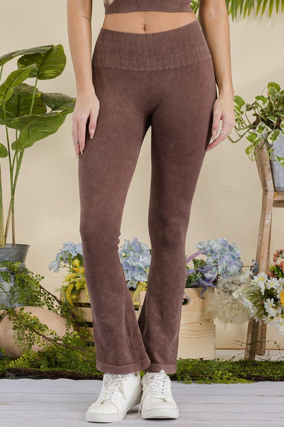 Women's Stone Washed Ribbed Yoga Pants - Tigbul's Variety Fashion Shop