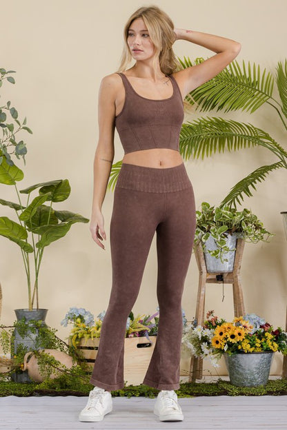 Women's Stone Washed Ribbed Yoga Pants - Tigbul's Variety Fashion Shop
