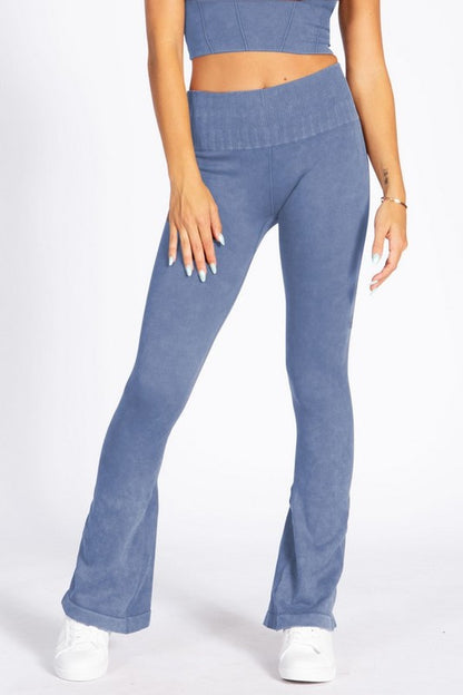 Women's Stone Washed Ribbed Yoga Pants - Tigbul's Variety Fashion Shop