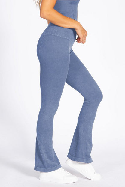 Women's Stone Washed Ribbed Yoga Pants - Tigbul's Variety Fashion Shop