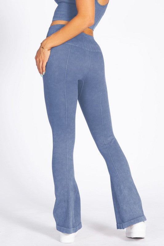 Women's Stone Washed Ribbed Yoga Pants - Tigbul's Variety Fashion Shop