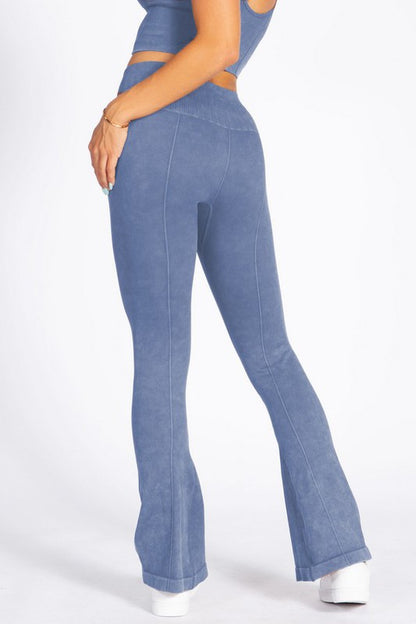 Women's Stone Washed Ribbed Yoga Pants - Tigbul's Variety Fashion Shop