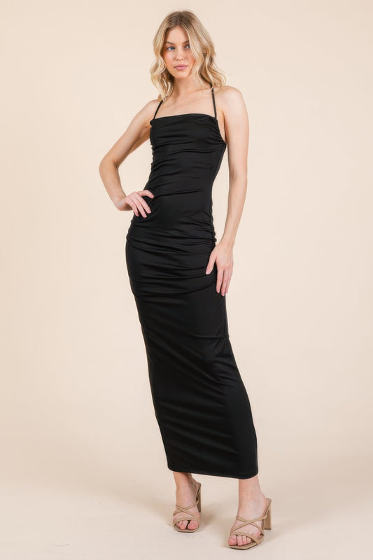 Asymmetry Ruched Double Layered Maxi Dress - Tigbul's Variety Fashion Shop