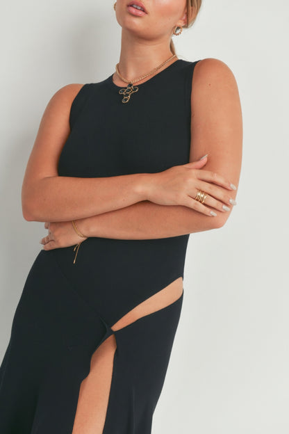 Black Sleeveless Maxi Dress With Slit - Tigbul's Variety Fashion Shop