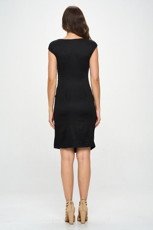 Brushed Knit Short Sleeve Bodycon Dress with Slit - Tigbul's Variety Fashion Shop