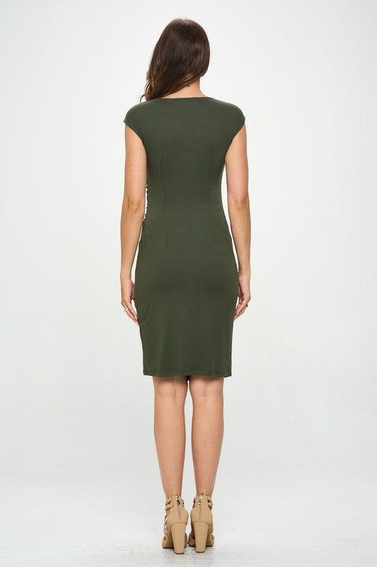 Brushed Knit Short Sleeve Bodycon Dress with Slit - Tigbul's Variety Fashion Shop