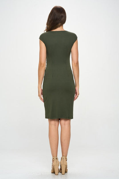 Brushed Knit Short Sleeve Bodycon Dress with Slit - Tigbul's Variety Fashion Shop