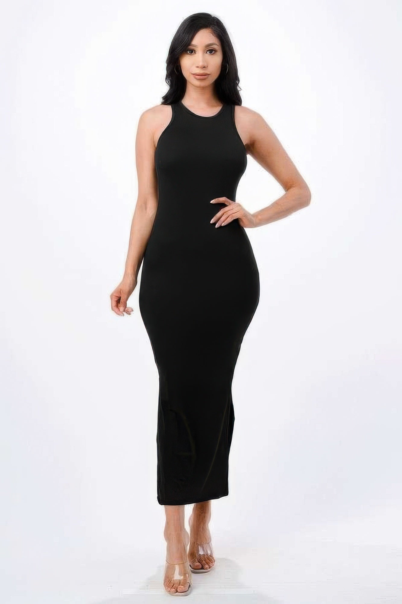 High Neck Maxi Dress with a Side Slit - Tigbul's Variety Fashion Shop