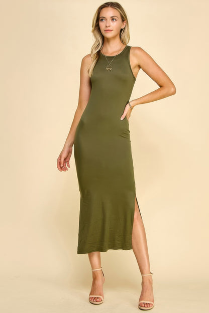 High Neck Side Slit Maxi Dress - Tigbul's Variety Fashion Shop