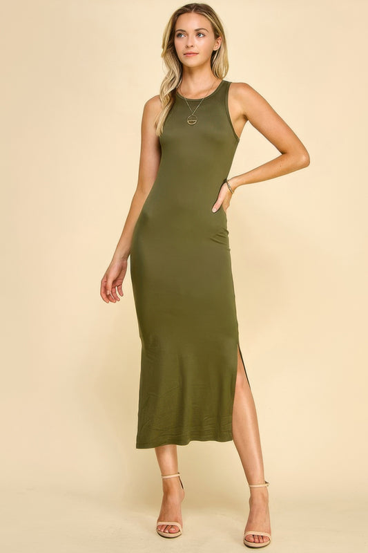 High Neck Side Slit Maxi Dress - Tigbul's Variety Fashion Shop