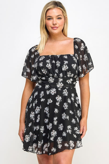 Plus Size Floral Chiffon Dress - Tigbul's Variety Fashion Shop