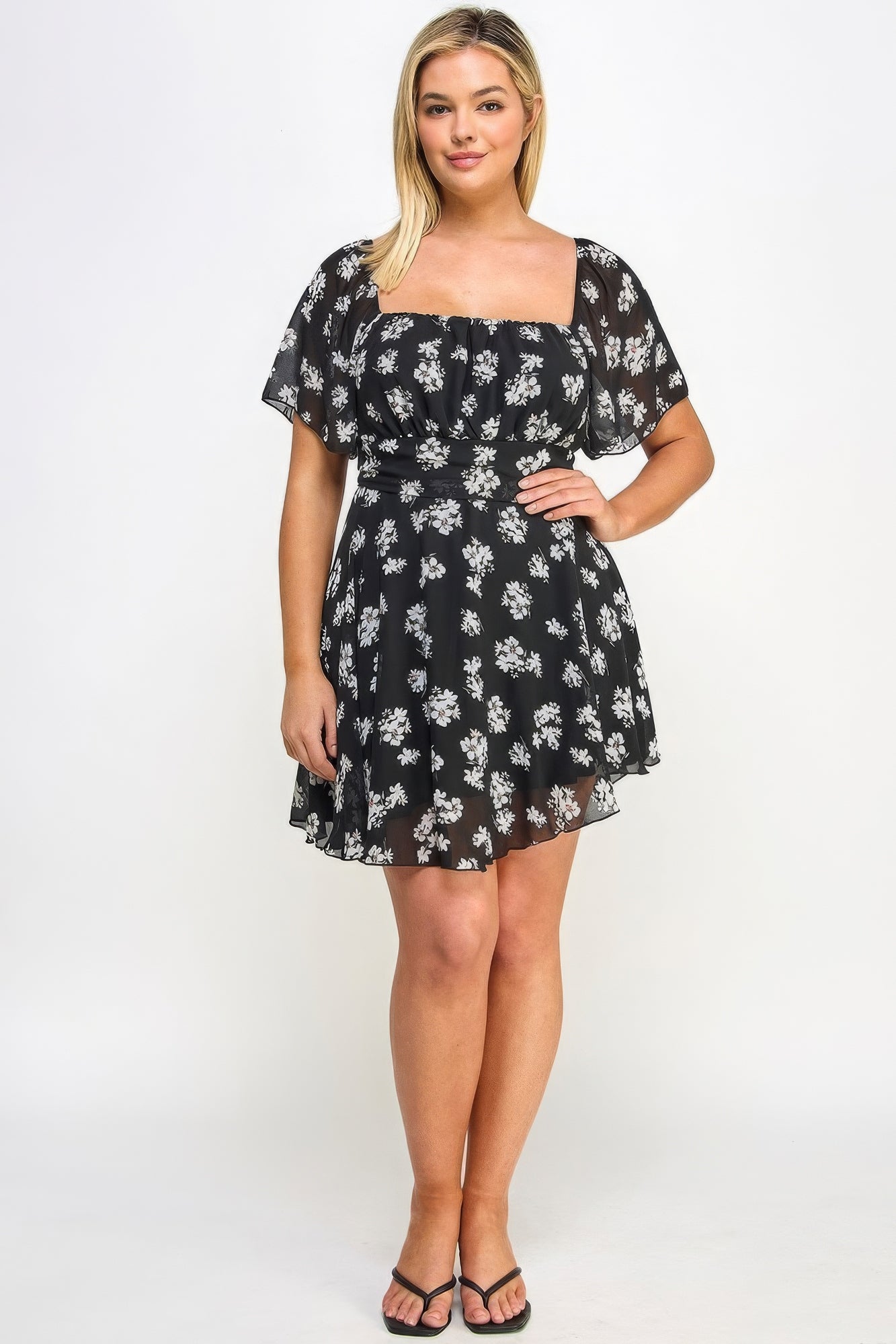Plus Size Floral Chiffon Dress - Tigbul's Variety Fashion Shop