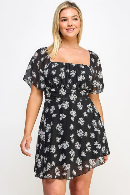Plus Size Floral Chiffon Dress - Tigbul's Variety Fashion Shop