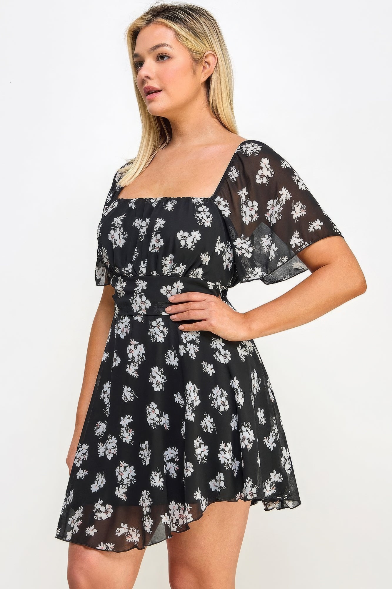 Plus Size Floral Chiffon Dress - Tigbul's Variety Fashion Shop