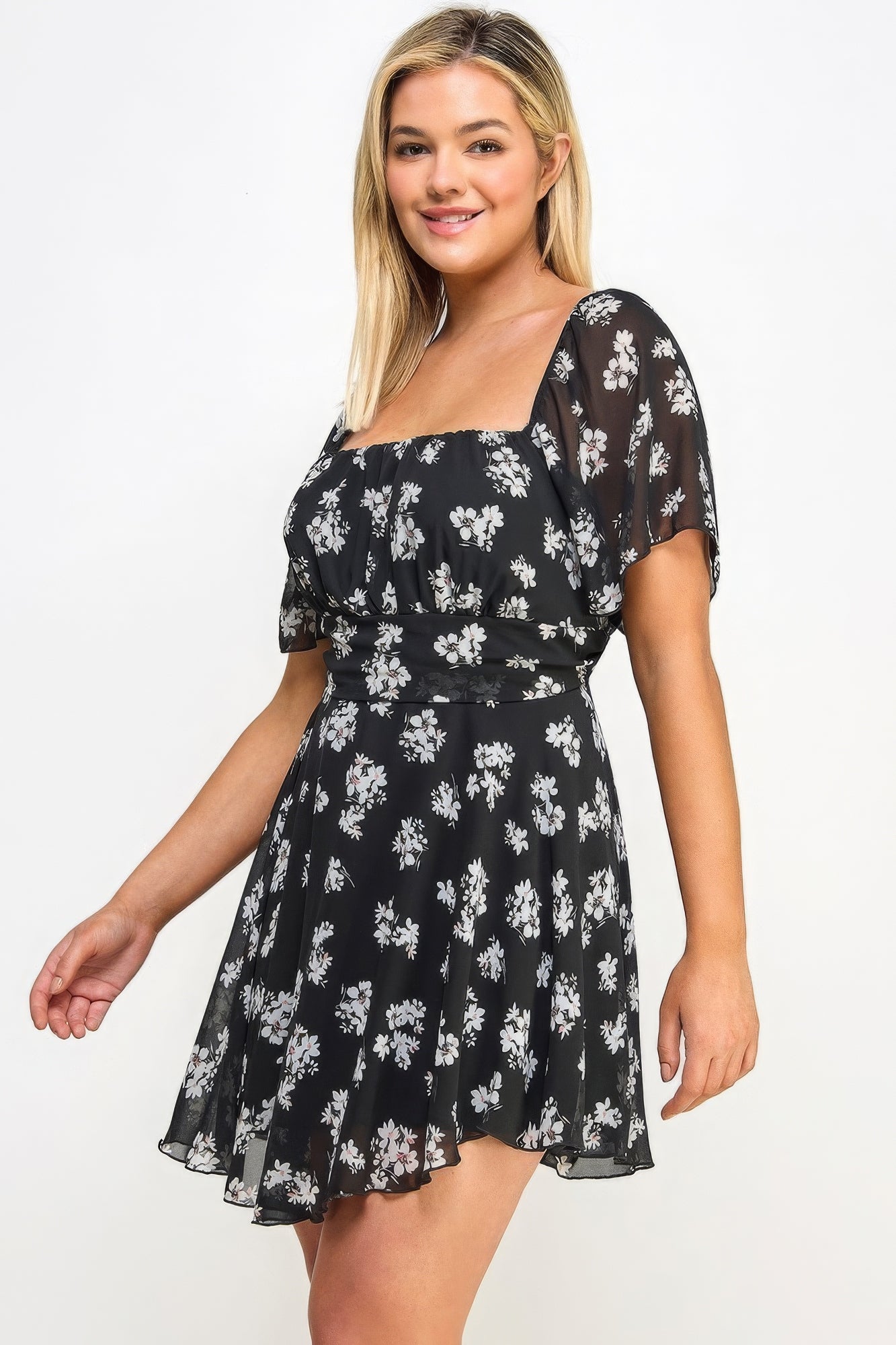 Plus Size Floral Chiffon Dress - Tigbul's Variety Fashion Shop