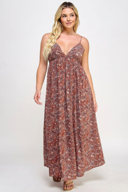 Plus Size Floral Maxi Dress With Tie Back - Tigbul's Variety Fashion Shop