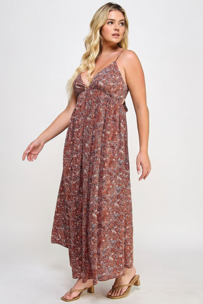 Plus Size Floral Maxi Dress With Tie Back - Tigbul's Variety Fashion Shop