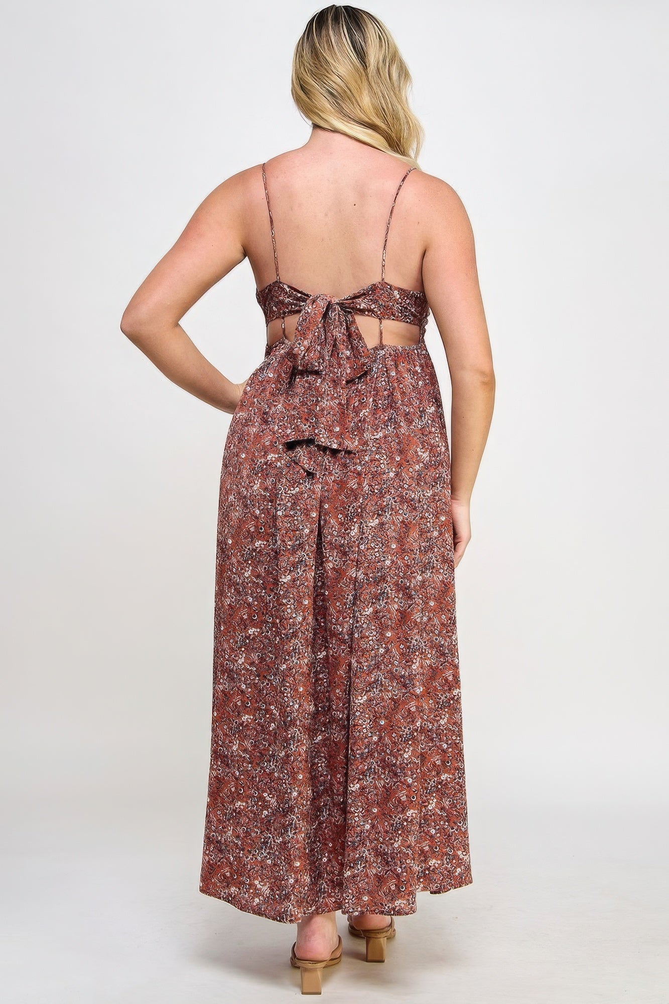 Plus Size Floral Maxi Dress With Tie Back - Tigbul's Variety Fashion Shop