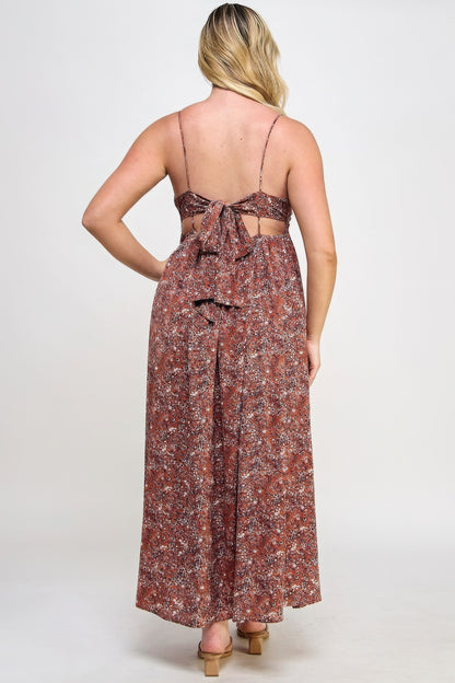 Plus Size Floral Maxi Dress With Tie Back - Tigbul's Variety Fashion Shop