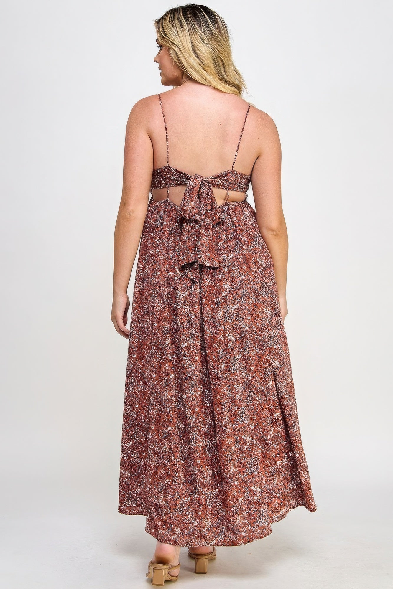 Plus Size Floral Maxi Dress With Tie Back - Tigbul's Variety Fashion Shop
