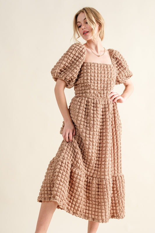 Square Neck Puff Sleeve Dress - Tigbul's Variety Fashion Shop