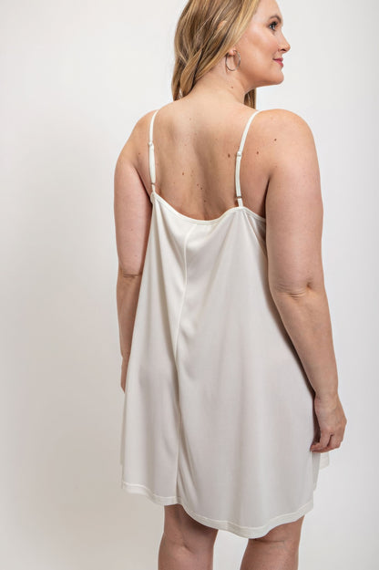 White Plus Size V-neck slip dress with adjustable straps - Tigbul's Variety Fashion Shop