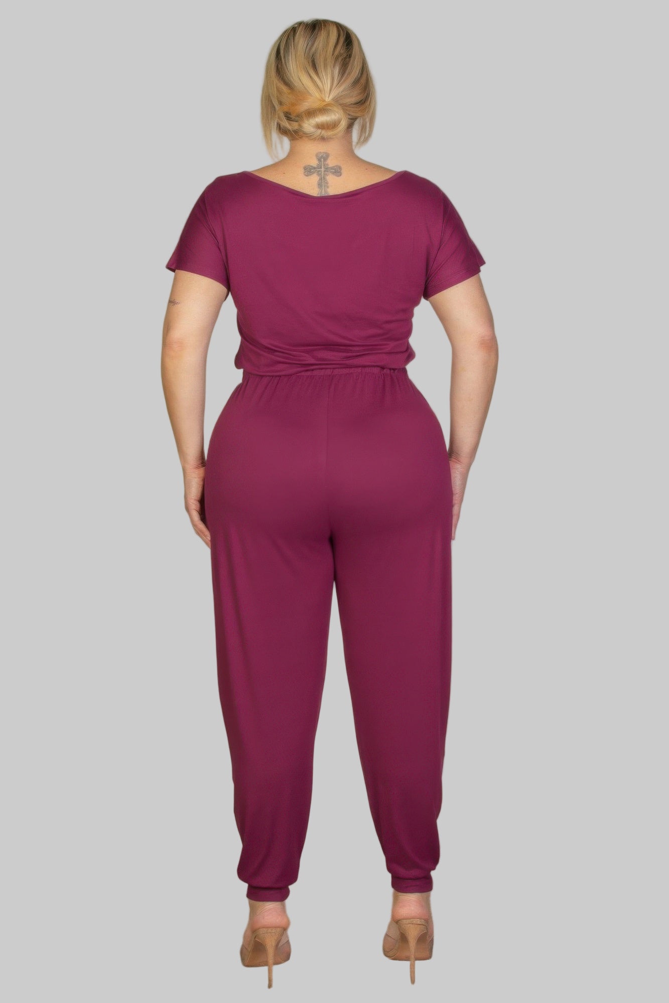 Plus Size Solid Drawstring Short Sleeve Jumpsuit - Tigbul's Variety Fashion Shop