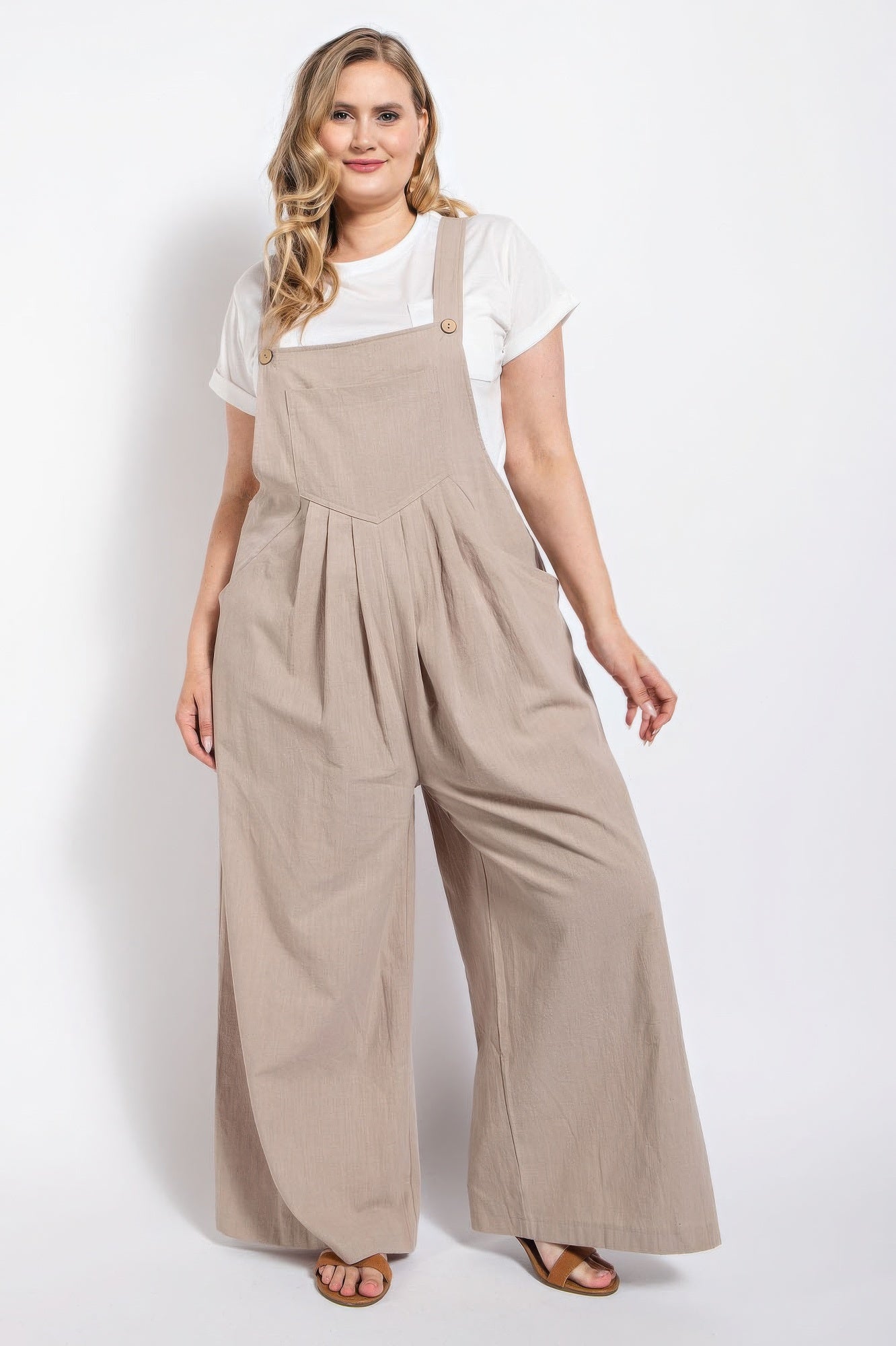 Tan Pintuck detail overall with side pockets - Tigbul's Variety Fashion Shop
