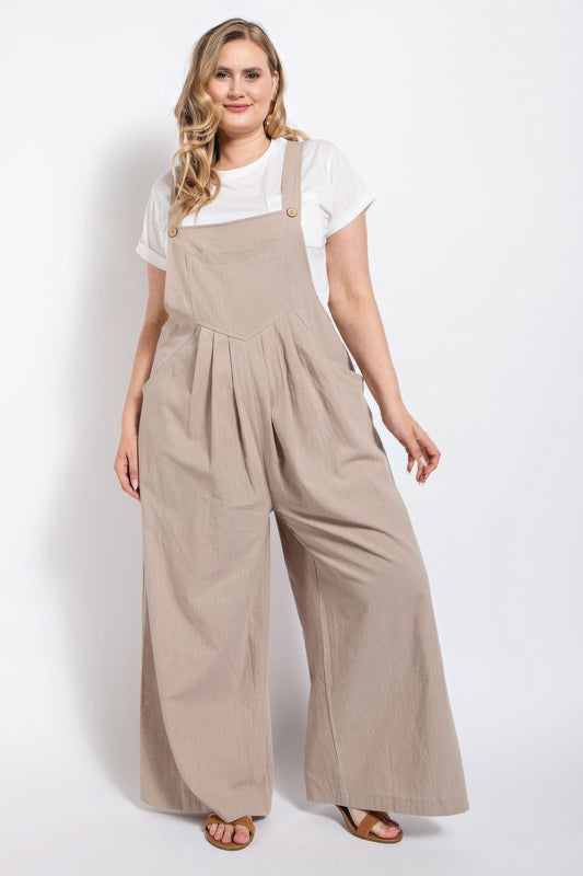 Tan Pintuck detail overall with side pockets - Tigbul's Variety Fashion Shop