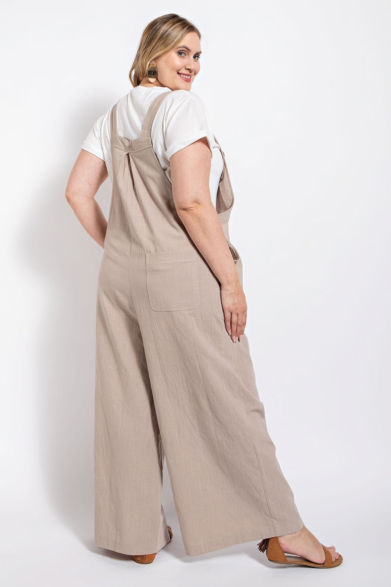 Tan Pintuck detail overall with side pockets - Tigbul's Variety Fashion Shop