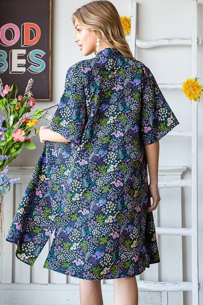 Half Sleeve Floral Open Navy Blue Cardigan - Tigbul's Variety Fashion Shop
