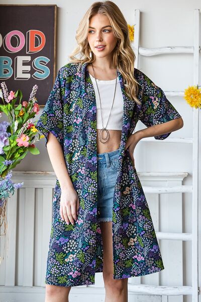 Half Sleeve Floral Open Navy Blue Cardigan - Tigbul's Variety Fashion Shop
