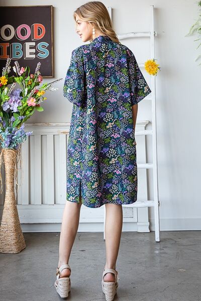 Half Sleeve Floral Open Navy Blue Cardigan - Tigbul's Variety Fashion Shop