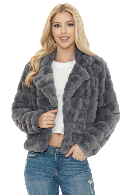 Women's Charcoal Gray Faux Fur Jacket - Tigbul's Variety Fashion Shop