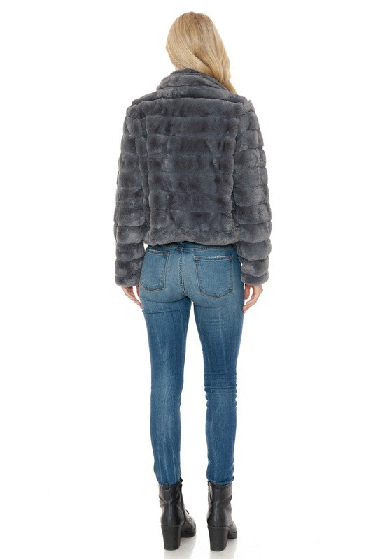 Women's Charcoal Gray Faux Fur Jacket - Tigbul's Variety Fashion Shop