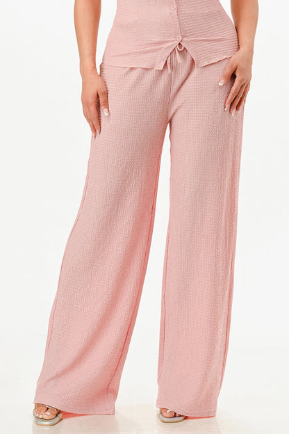 Pink Textured Polo Top And Pants Set - Tigbul's Variety Fashion Shop