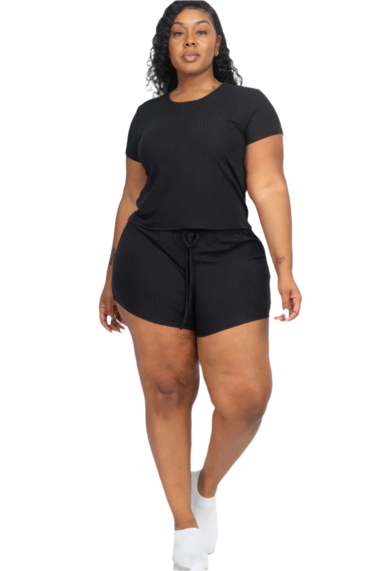 Plus Size Ribbed Short Sleeve Top & Shorts Set - Tigbul's Variety Fashion Shop