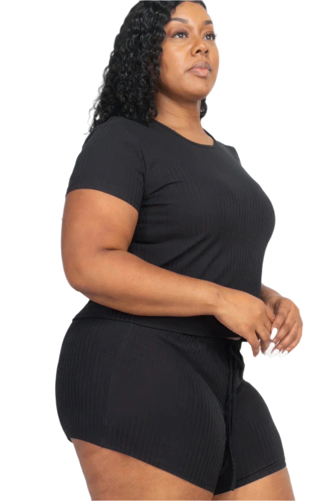 Plus Size Ribbed Short Sleeve Top & Shorts Set - Tigbul's Variety Fashion Shop