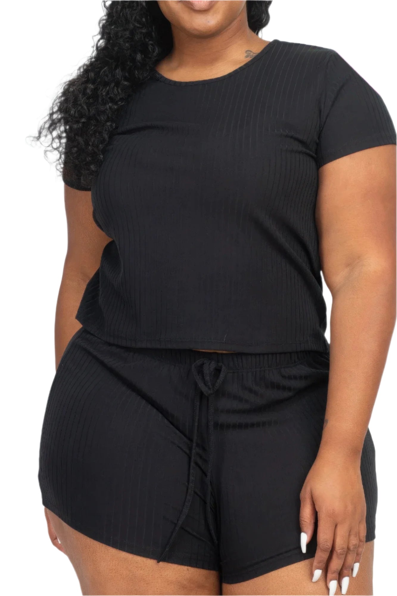 Plus Size Ribbed Short Sleeve Top & Shorts Set - Tigbul's Variety Fashion Shop