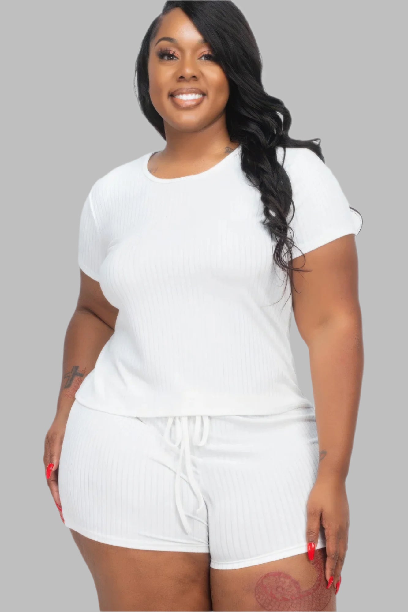 Plus Size Ribbed Short Sleeve Top & Shorts Set - Tigbul's Variety Fashion Shop