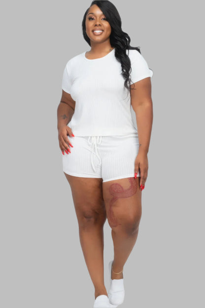 Plus Size Ribbed Short Sleeve Top & Shorts Set - Tigbul's Variety Fashion Shop