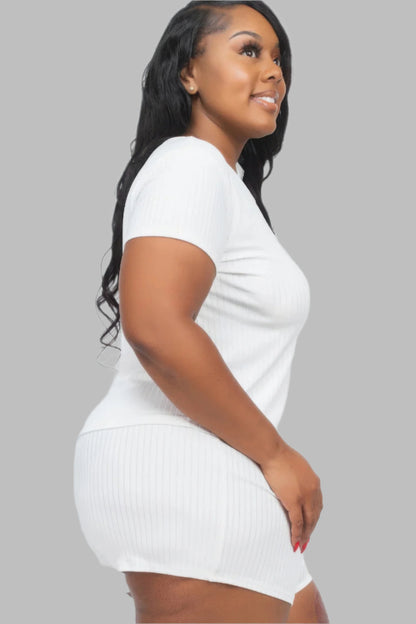 Plus Size Ribbed Short Sleeve Top & Shorts Set - Tigbul's Variety Fashion Shop