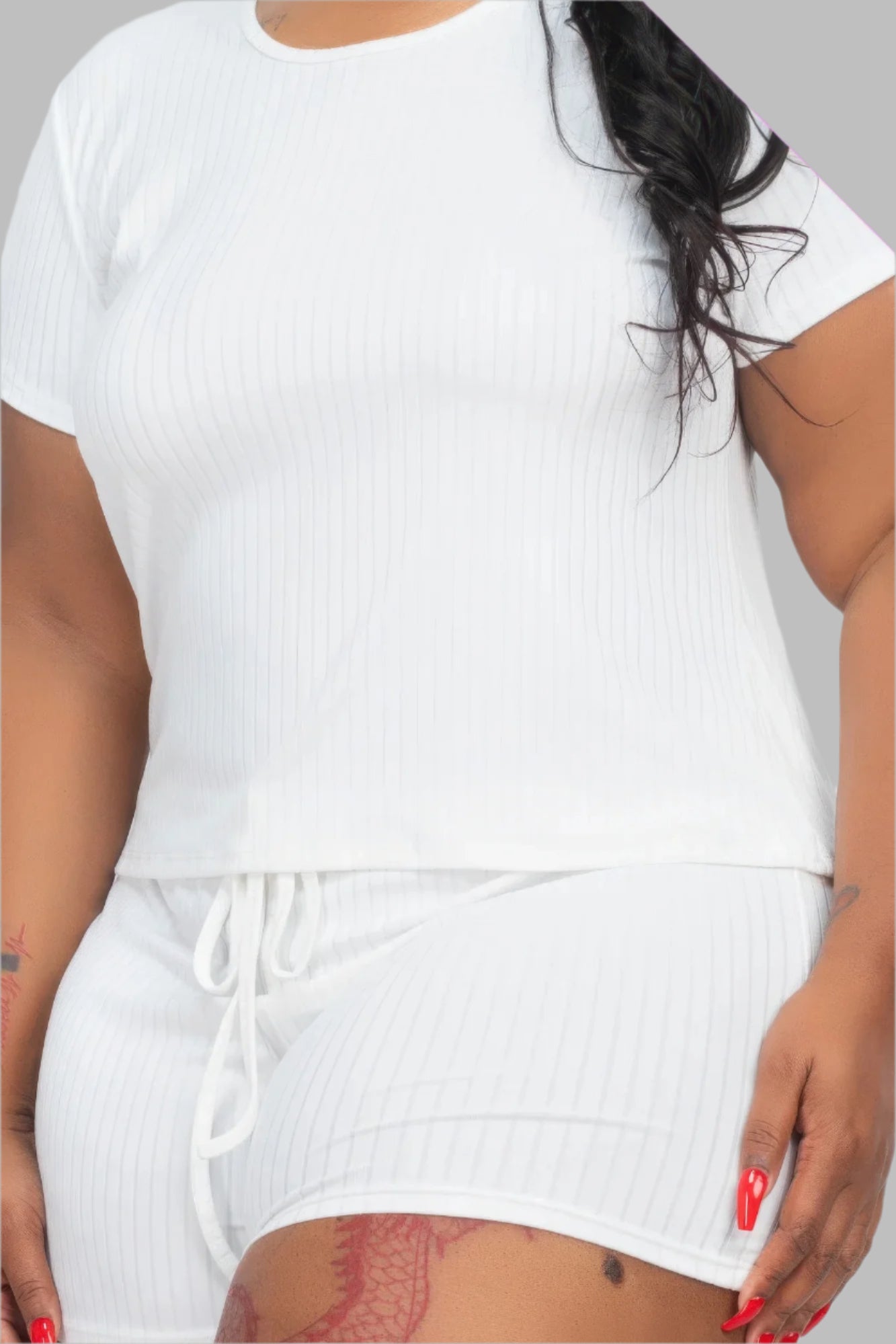 Plus Size Ribbed Short Sleeve Top & Shorts Set - Tigbul's Variety Fashion Shop
