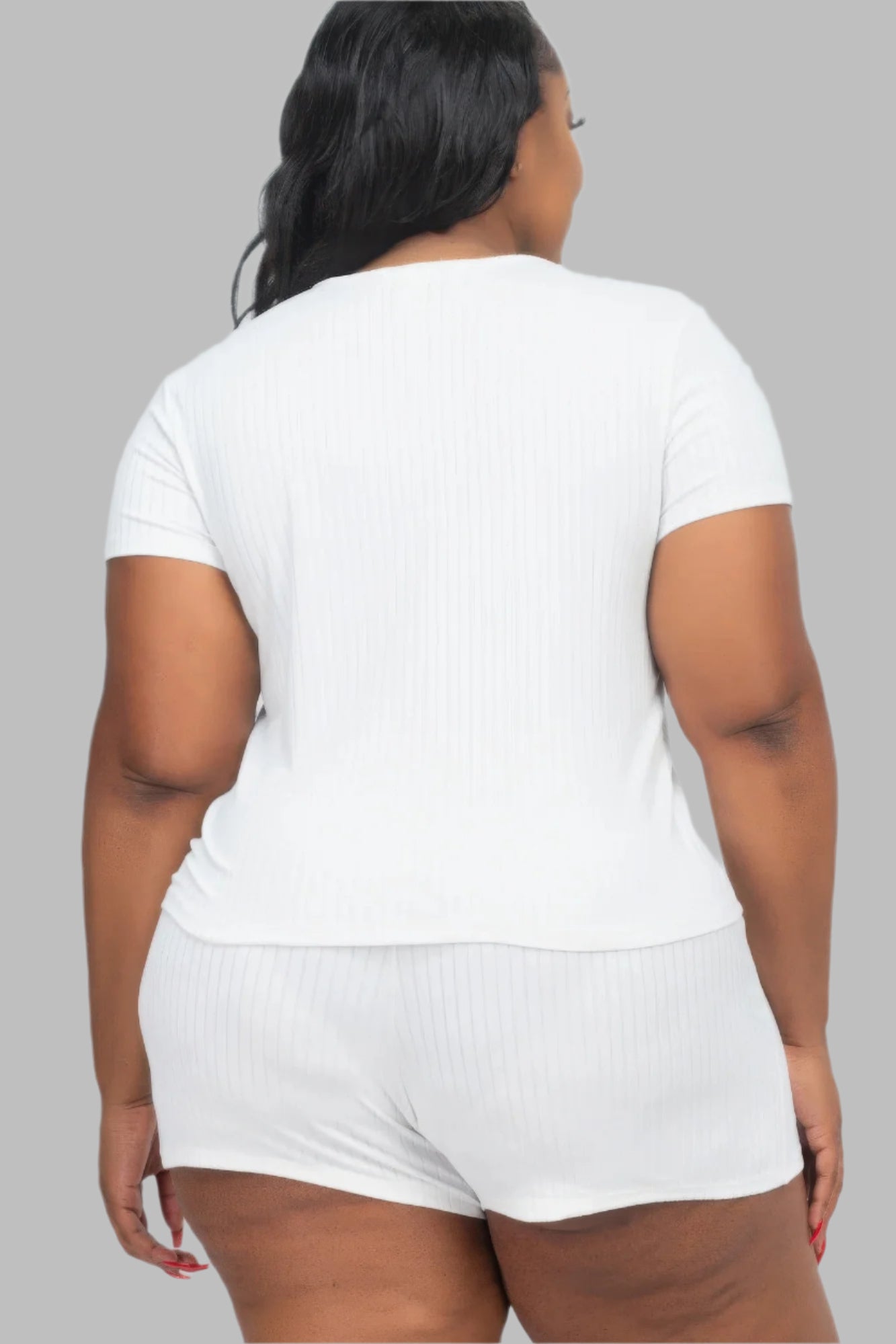 Plus Size Ribbed Short Sleeve Top & Shorts Set - Tigbul's Variety Fashion Shop