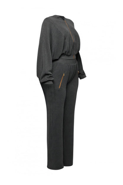 Plus Size Zipper Closure Hoodie Jacket & Pants Set - Tigbul's Variety Fashion Shop