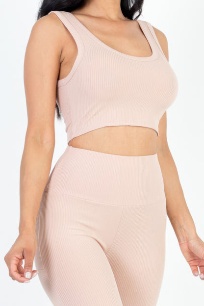 Ribbed Crop Top & Leggings Set - Tigbul's Variety Fashion Shop